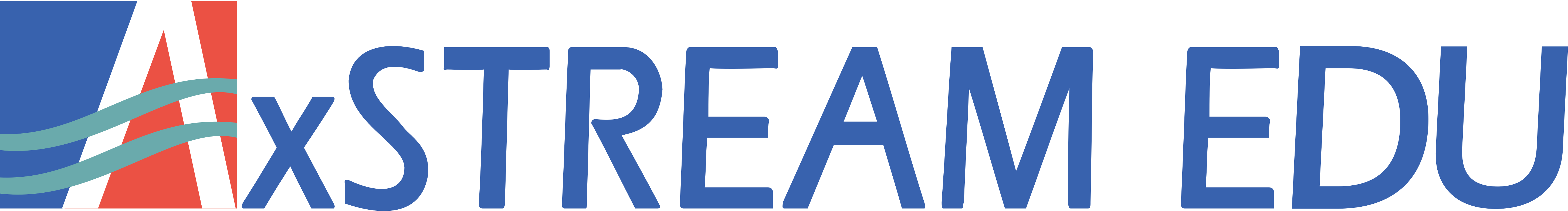 AxSTREAM EDU Logo of xSTREAM EDU, featuring stylized text with a red and blue design element on the left and three green waves.