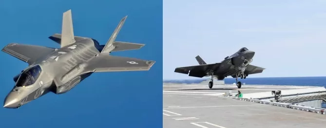 Two striking images capture a fighter jet: one soaring through the blue sky with Softinway-enhanced turbomachinery, the other launching dramatically from an aircraft carrier at sea.