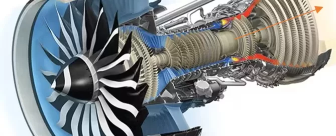 Cutaway illustration of a jet engine, highlighting various internal components and airflow direction, expertly crafted by Softinway to showcase advanced turbomachinery.