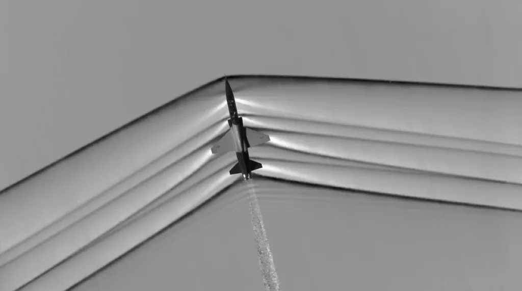 Figure 1: Schlieren image showing the shock waves of a supersonic jet