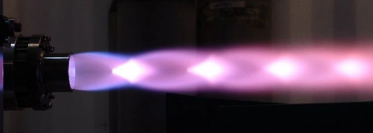 Figure 5: Mach disks or "shock diamonds" formed at nozzle exit