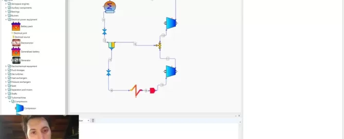 Screenshot of a software interface with a flowchart diagram and various controls on the left. Inset video shows a person speaking.