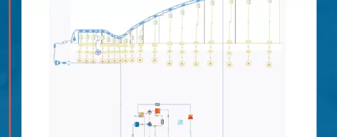 Flowchart diagram with interconnected nodes, arrows, and symbols inside a rectangular border, featuring a circuit-like design and various colored elements on a white background.