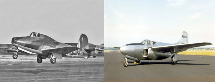 The Gloster E28/39 and the Bell P-59 both powered by different variants of the original Power Jets W.1