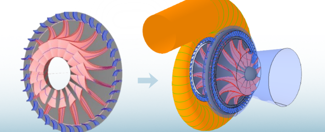 Images of a single-stage radial turbine next to a multistage radial turbine