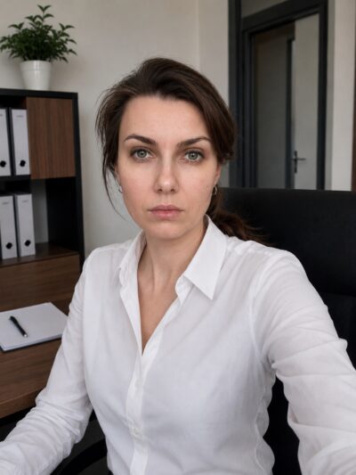Image of Anna Vorobyova working at SoftInWay in her home office