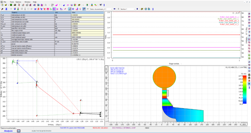 Image of 1D/2D Streamline Calculation module in AxSTREAM FlowPath for cryogenic turboexpander design