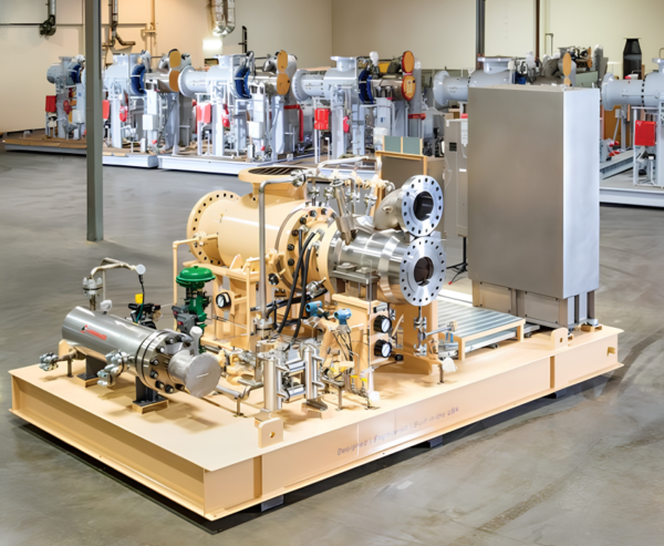 Image example of a cryogenic turboexpander / an active magnetic bearing turboexpander-compressor with on-skid controller