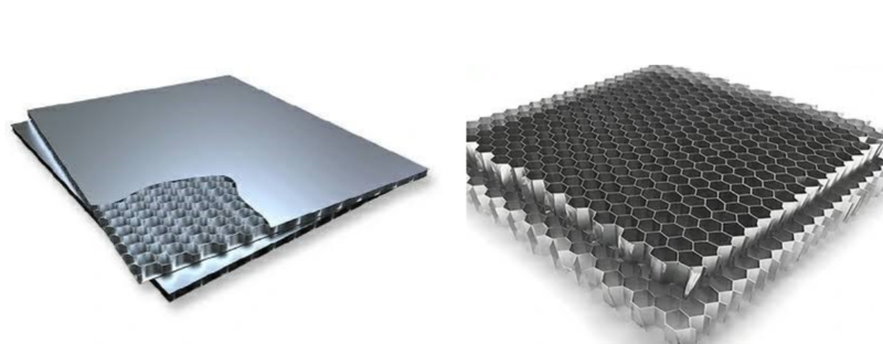 Images of honeycomb sandwich panels including the core alone and the core with two face sheets